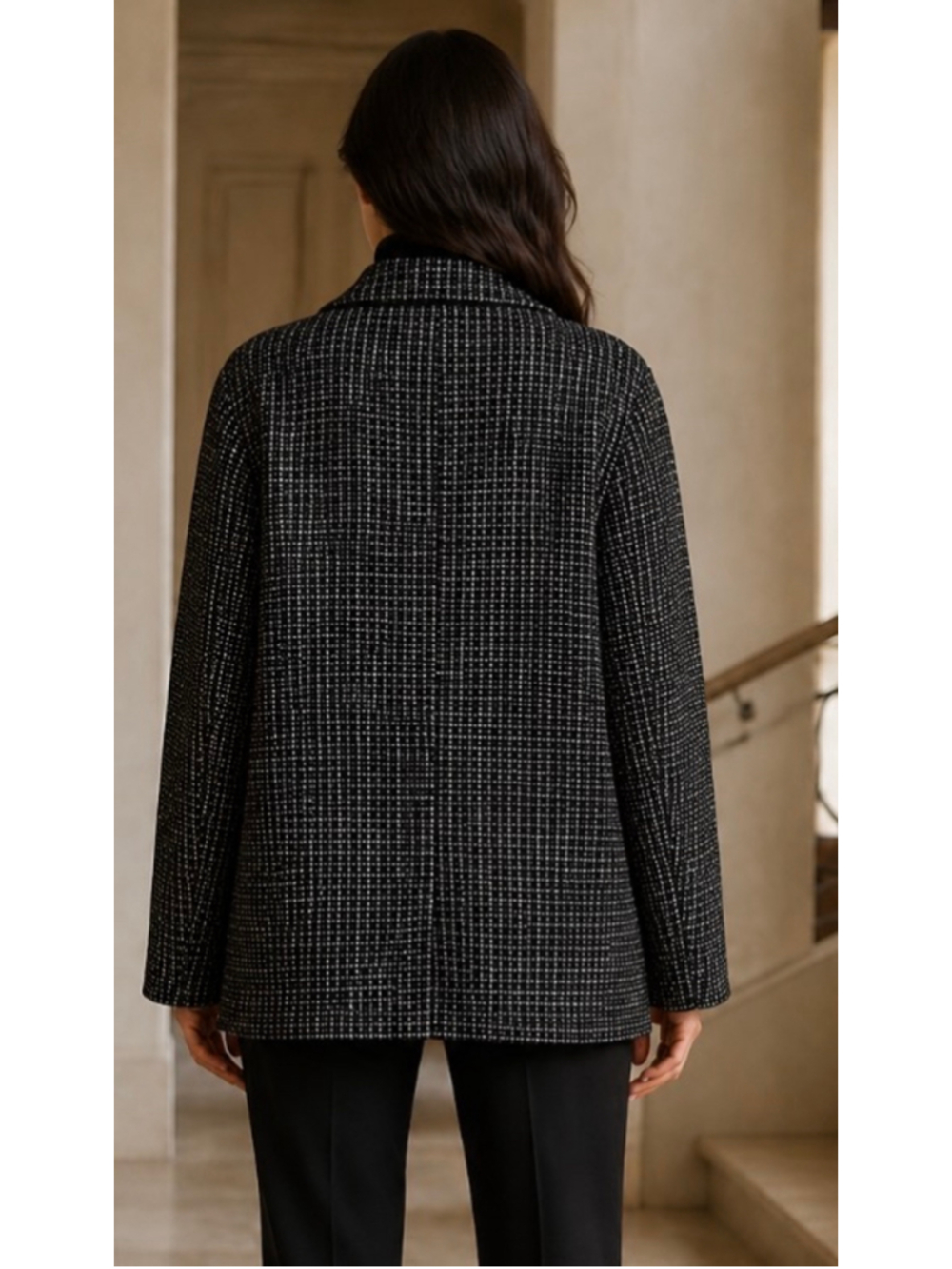 Women's Frittelli & Lockwood Blazer Jacket Size L Navy White Plaid - Picture 2 of 5